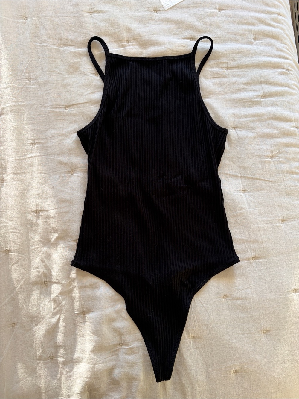 Aritzia Black Ribbed Bodysuit with Thin Straps